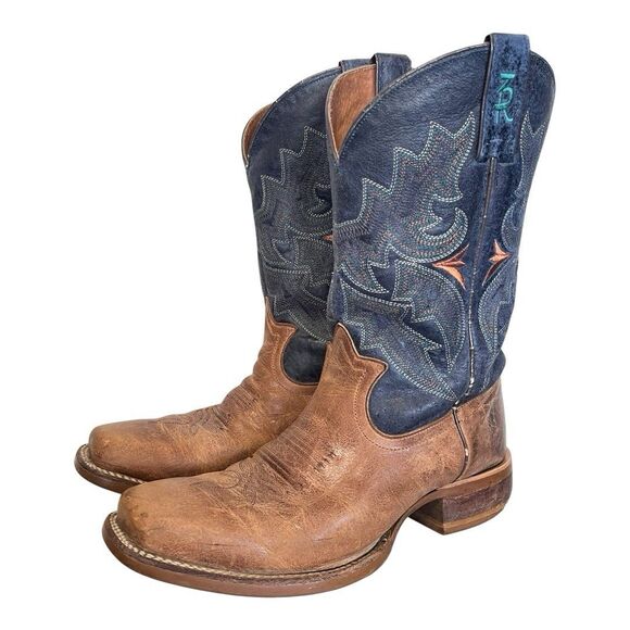 Tony Llama | Men's Socorro Blue R1128 Sierra Tan Cowboy Leather Boot Sz 8 EE - Picture 1 of 11
